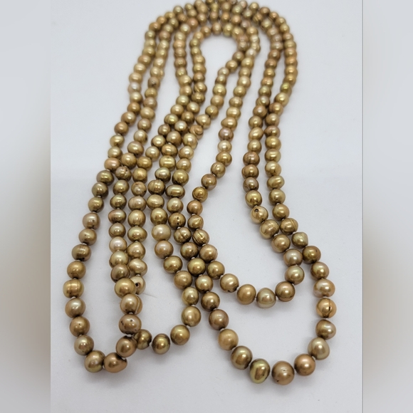 Baroque Genuine Pearl Necklace Gold Bronze  32" Drop  6mm Hand Knotted - Picture 3 of 10